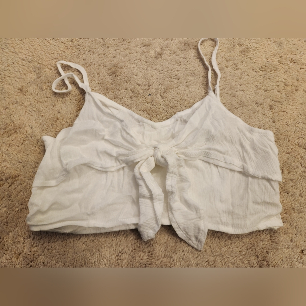 Medium Aerie White Front Tie Crop Top